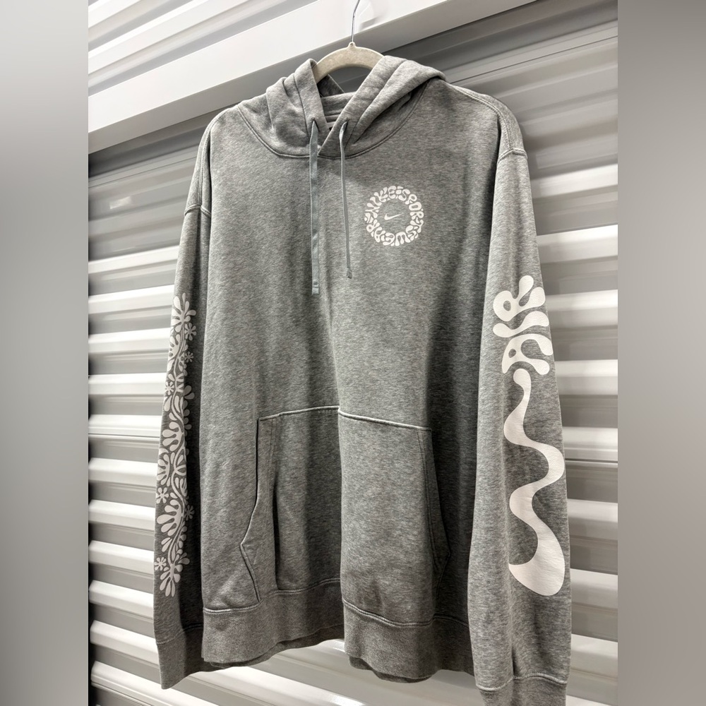 Nike Gray Hoodie with White Sleeve Graphics